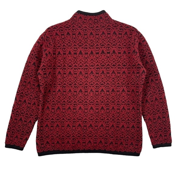 MFH Knits Baby Alpaca Blend Sweater Large Red Printed 1/4 Zip Pullover Soft - Picture 5 of 10